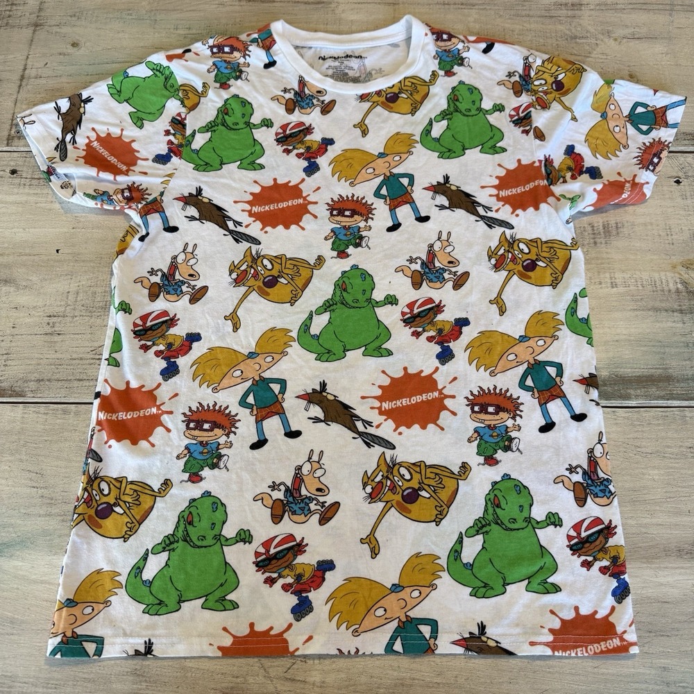 Nickelodeon Rugrats All Over Print T-Shirt 90s Throwback With Reptar, Arnold M